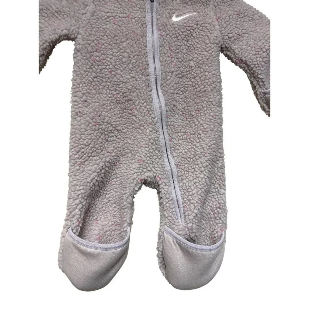 Nike Infant Girls Bunting Pram Snowsuit Sherpa Hooded Ears Full Zip Size 6 Month